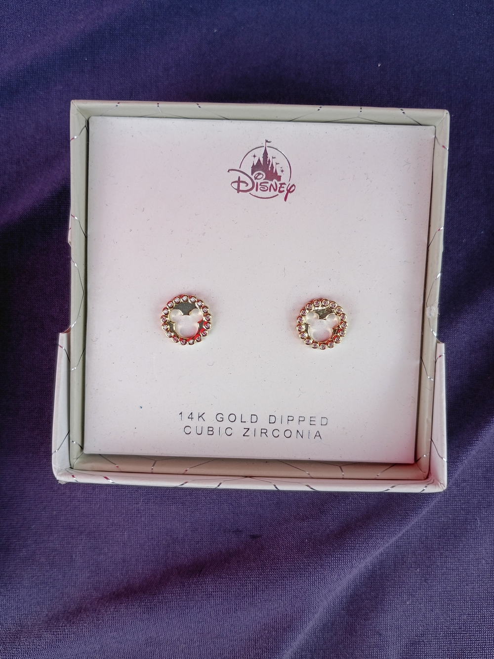 Disney Gold-Tone Pink Crystal Mickey Mouse Stud Earrings